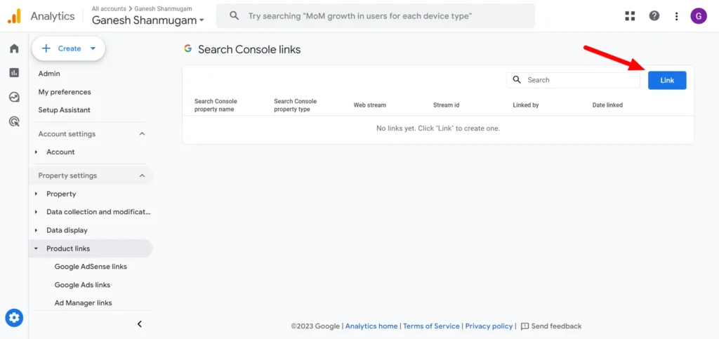 click link and select your google search console account