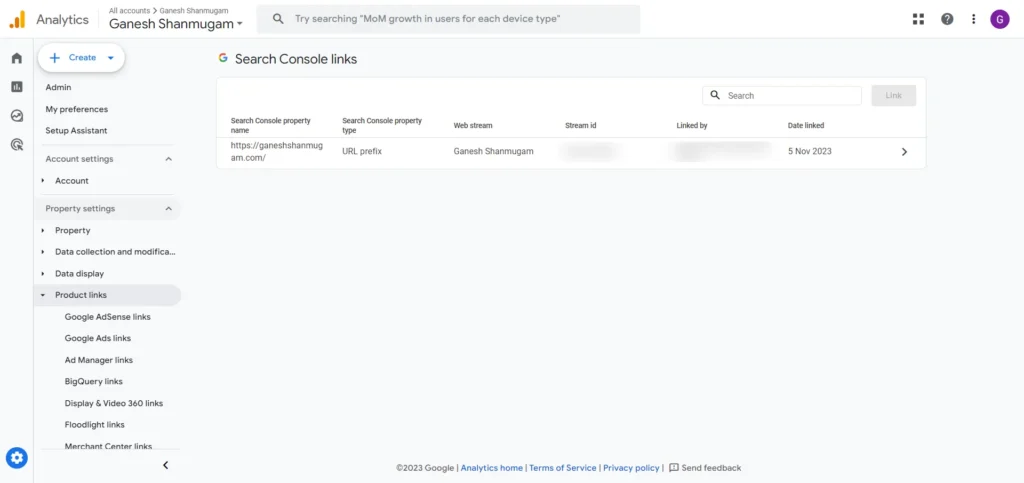 google search console and google analytics 4 is successfully created