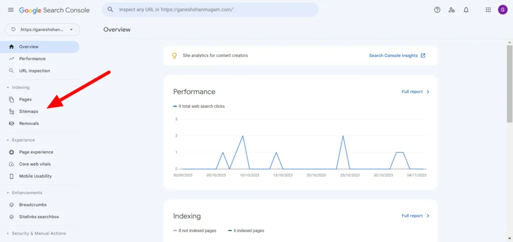 select sitemap in your google search console account