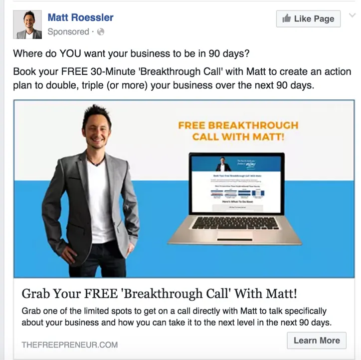 free breakthrough call facebook ads