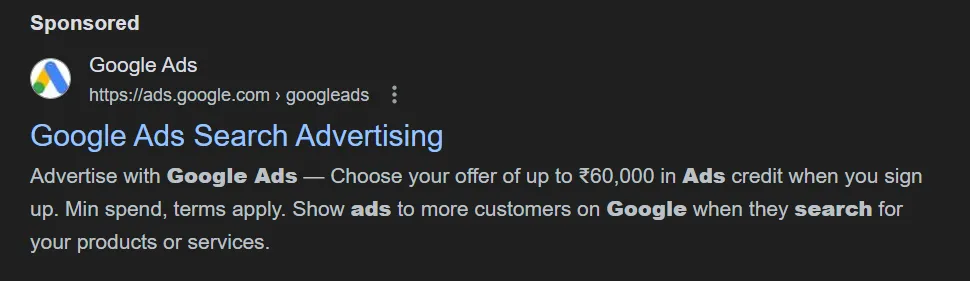 google search ads result