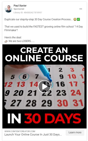 paul xavier course - facebook ads